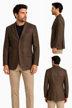 VTG Andrew Fezza Sport Coat Mens 41R Brown 100% Worsted Wool Glen Plaid 3 Butto